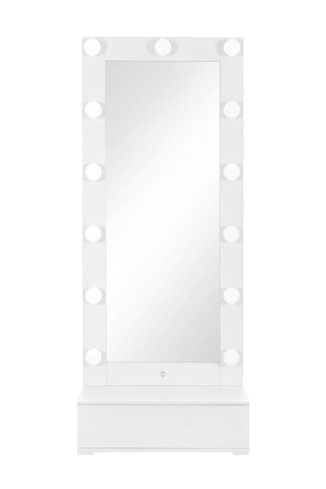 Ella - Narrow Tall Mirror With Drawer And Speakers - White
