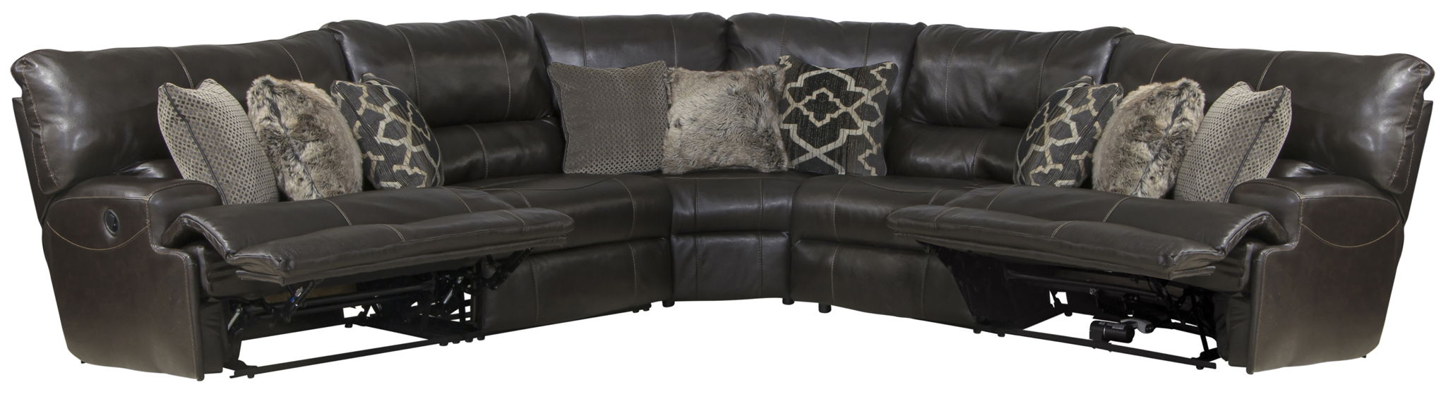 Como - 5 Piece Italian Leather Match Reclining Sectional
