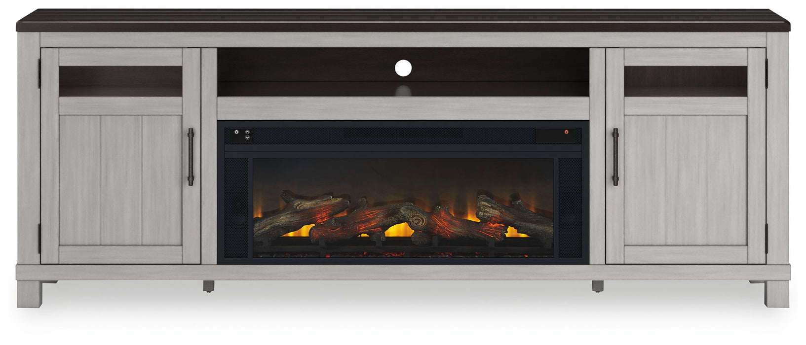 Darborn - 88" TV Stand With Electric Infrared Fireplace Insert - Gray / Brown