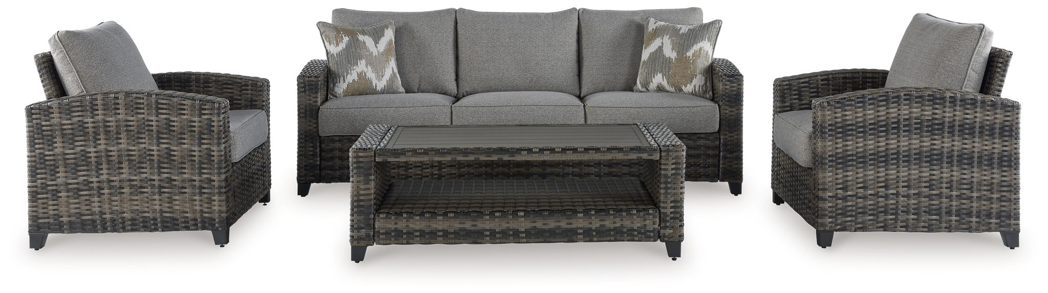 Oasis Court - Sofa, Chairs, Table Set (Set of 4) - Gray