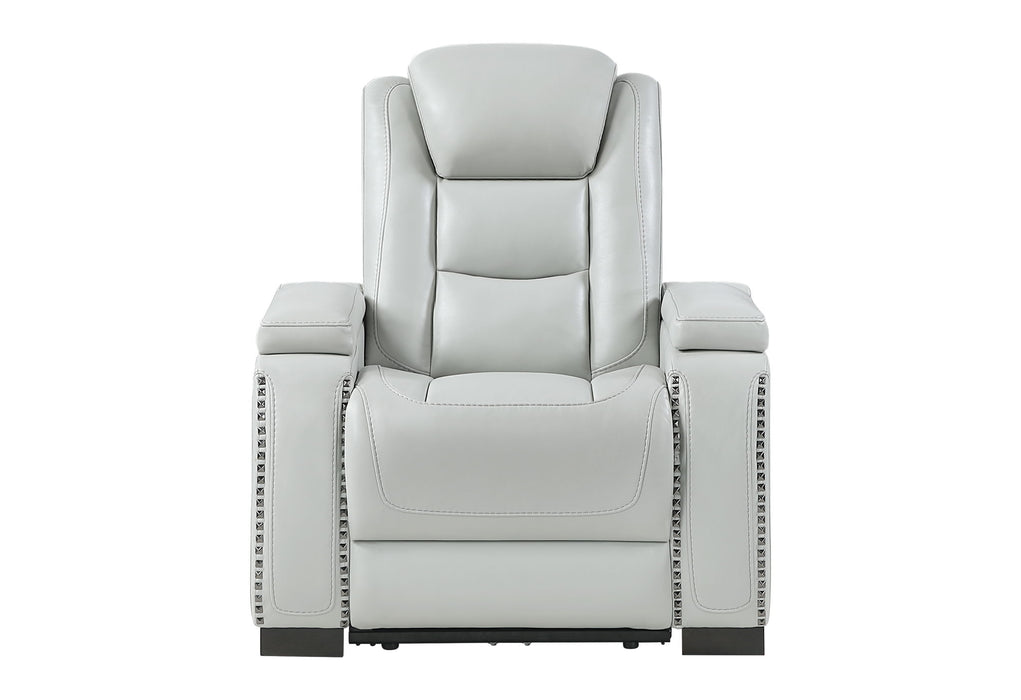 U8609 - Recliner With Power Headrest, LED And Bookshelf Arm - Gray