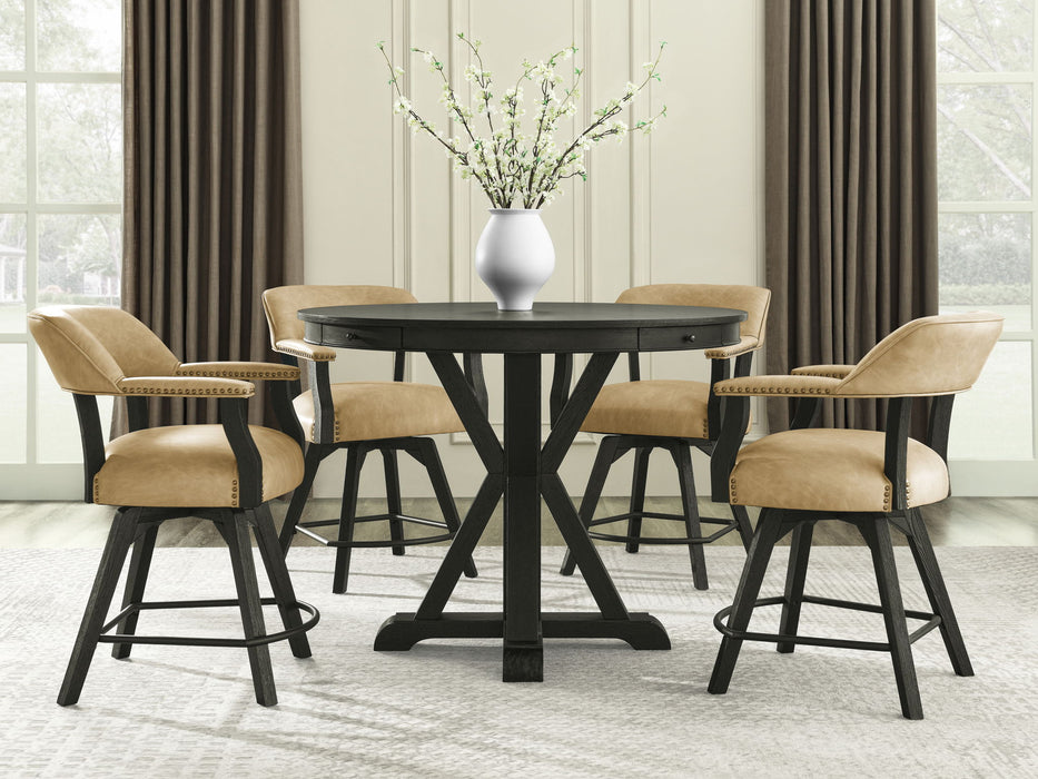 Rylie - 6 Piece Counter Dining Set (Counter Table With Game Top & 4 Counter Chairs) - Black / Sand