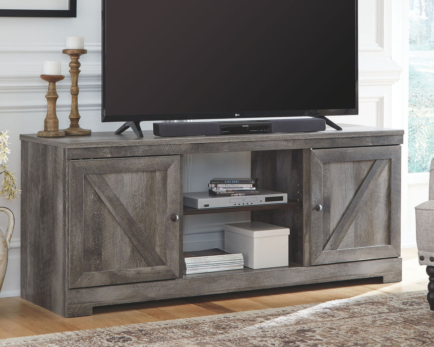 Wynnlow - 63" TV Stand With Glass/Stone Fireplace Insert - Gray