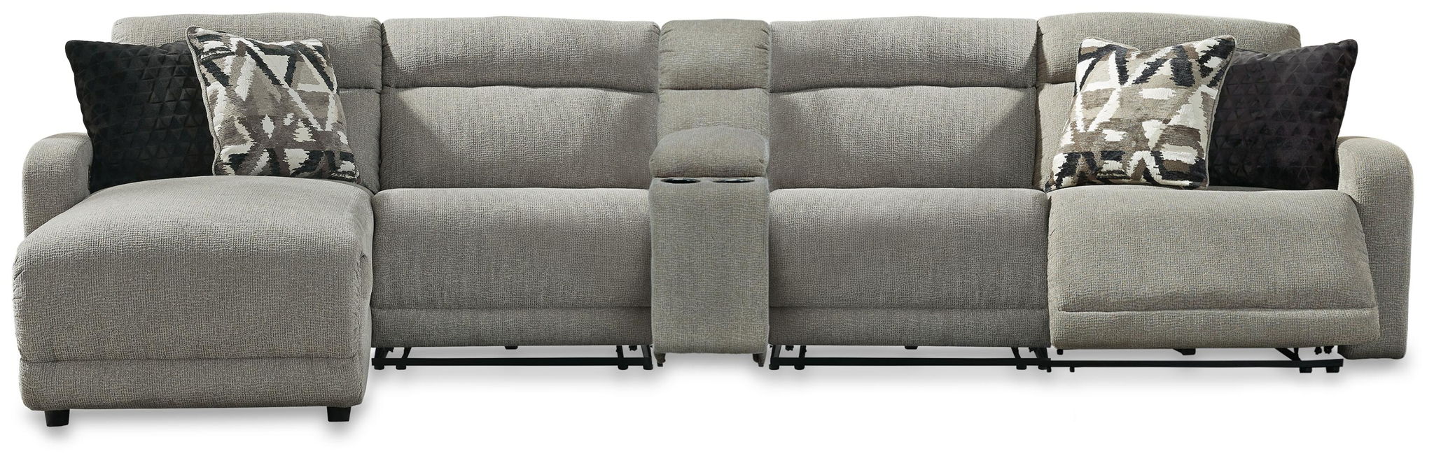 Colleyville - 5-Piece Power Reclining Sectional With LAF Press Back Power Chaise And Armless Power Recliners - Stone