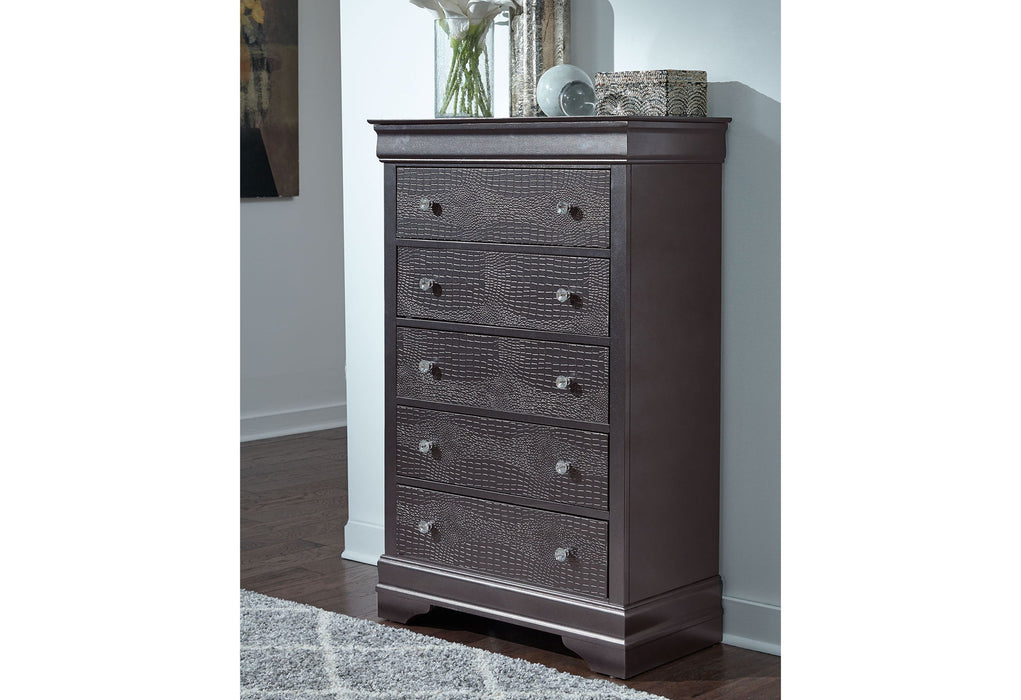Pompei - 4 Piece Queen Bedroom Set (Bed With LED, Dresser, Mirror, Nightstand) - Gray
