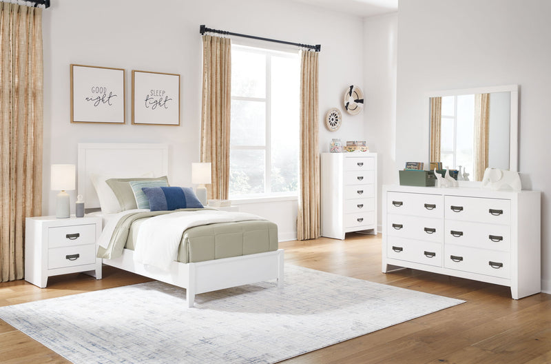 Binterglen - 3 Pc. - Dresser, Mirror, Twin Panel Bed - White