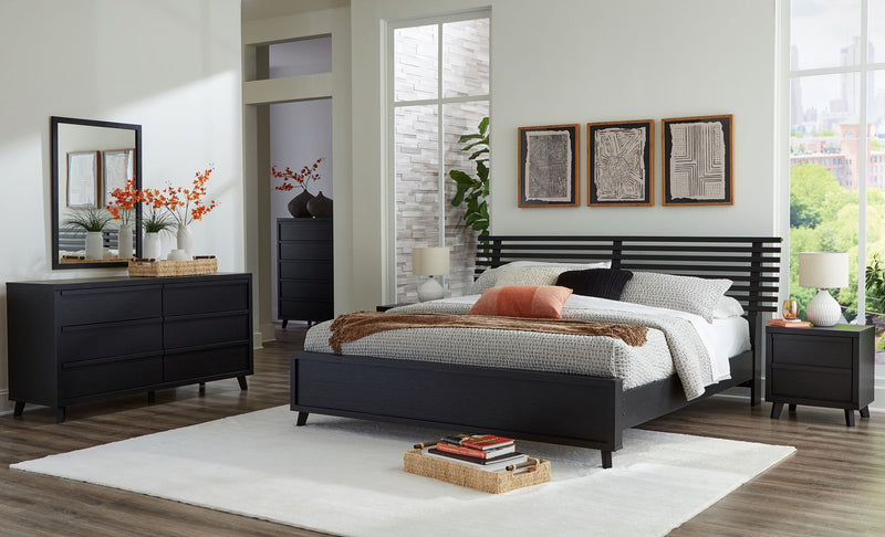 Danziar - 7 Pc. - Dresser, Mirror, Chest, King Slat Panel Bed - Black