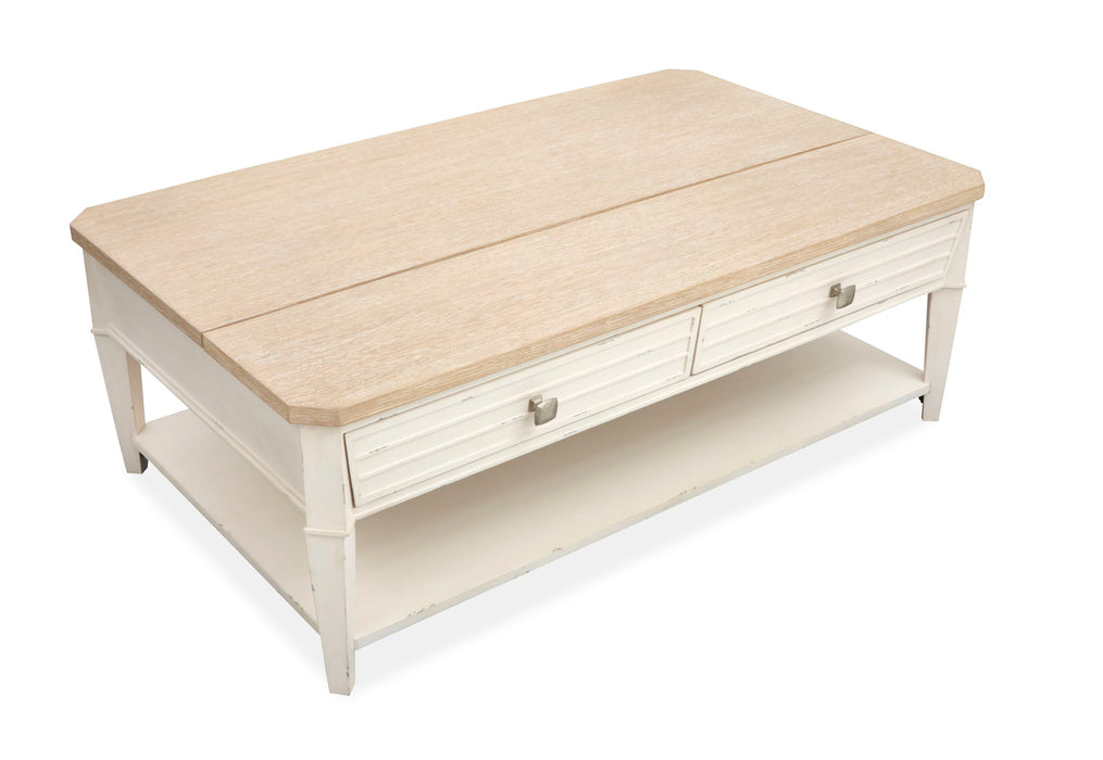 Echo Isles - Lift Top Storage Cocktail Table With Casters - Sea Pearl And Driftwood