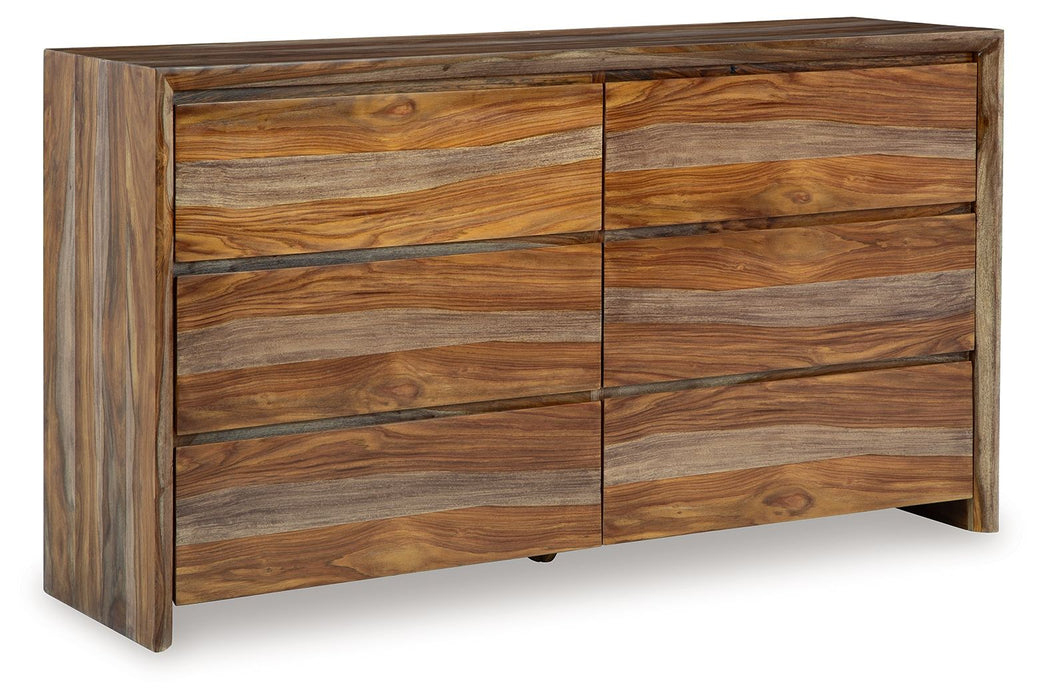 Dressonni - 3 Pc. - Dresser, Mirror, California King Panel Bed - Brown