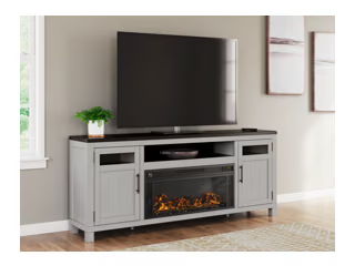 Darborn - 88" TV Stand With Electric Infrared Fireplace Insert - Gray / Brown
