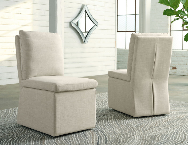 Krystanza - 9 Pc. - Dining Room Table, 8 Oatmeal Side Chairs - Weathered Gray