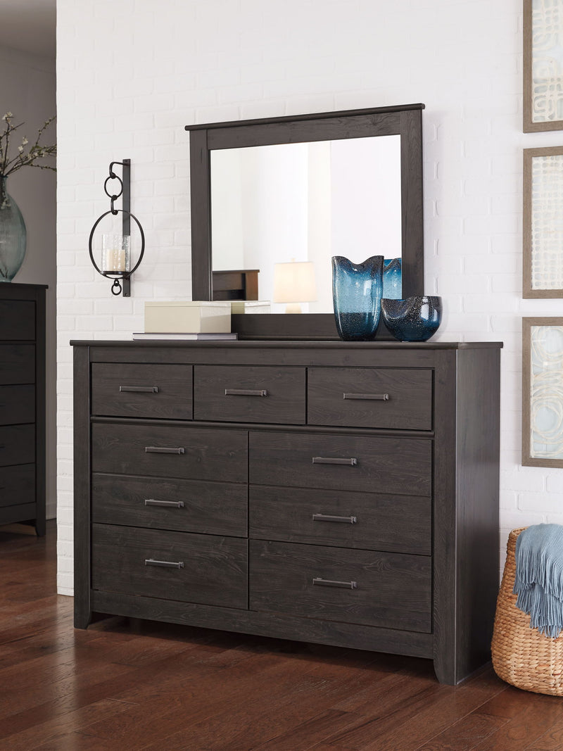 Brinxton - 3 Pc. - Dresser, Mirror, Queen Panel Headboard - Charcoal