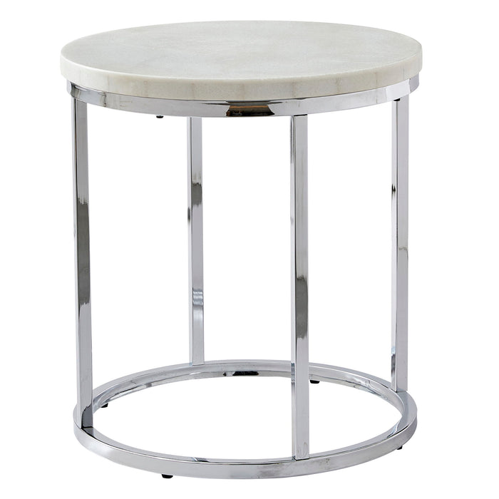 Echo - White Marble Top Round End Table - White