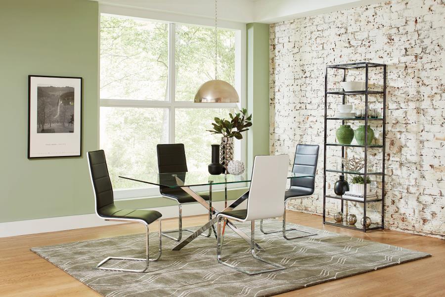 Carmelo - 5 Piece Rectangular Glass Top Dining Set - Chrome