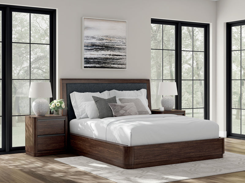 Dilenno - California King Upholstered Panel Bed - Dark Brown