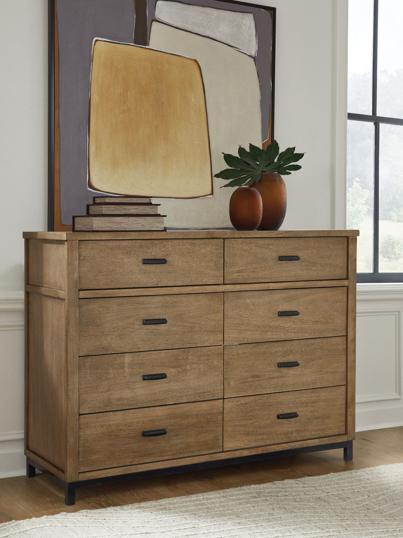 Tomtyn - 4 Pc. - Dresser, Mirror, California King Upholstered Bed - Light Brown