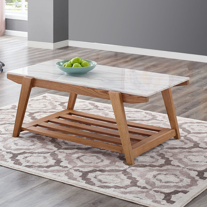 Celeste - White Marble Top Coffee Table - Brown