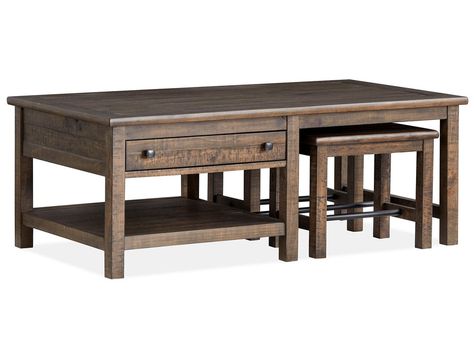 Smithton - Rectangular Cocktail Table With 2 Stools - Homestead Brown