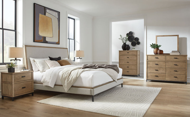 Tomtyn - 4 Pc. - Dresser, Mirror, California King Upholstered Bed - Light Brown