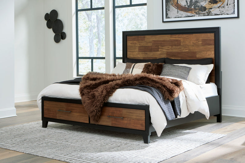 Kraeburn - King Panel Storage Bed - Brown / Black