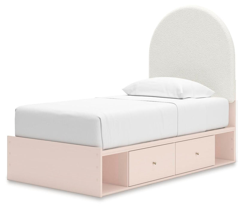 Wistenpine - Twin Upholstered Panel Bed With Under Bed Storage - Blush