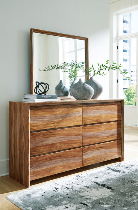 Dressonni - 3 Pc. - Dresser, Mirror, California King Panel Bed - Brown
