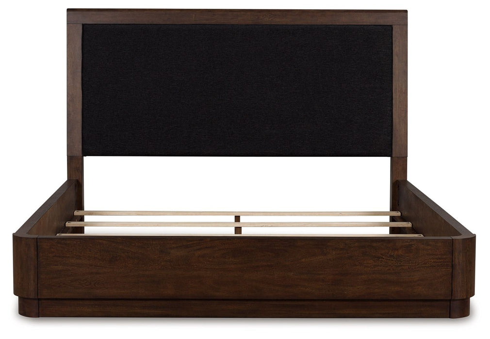 Dilenno - California King Upholstered Panel Bed - Dark Brown