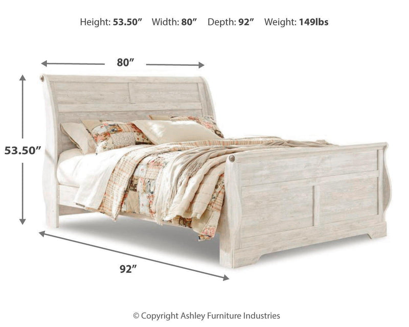 Willowton - King Sleigh Bed - Whitewash