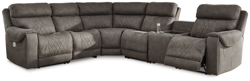 Hoopster - Zero Wall Power Recliner With Console 6 Pc Sectional - Gunmetal