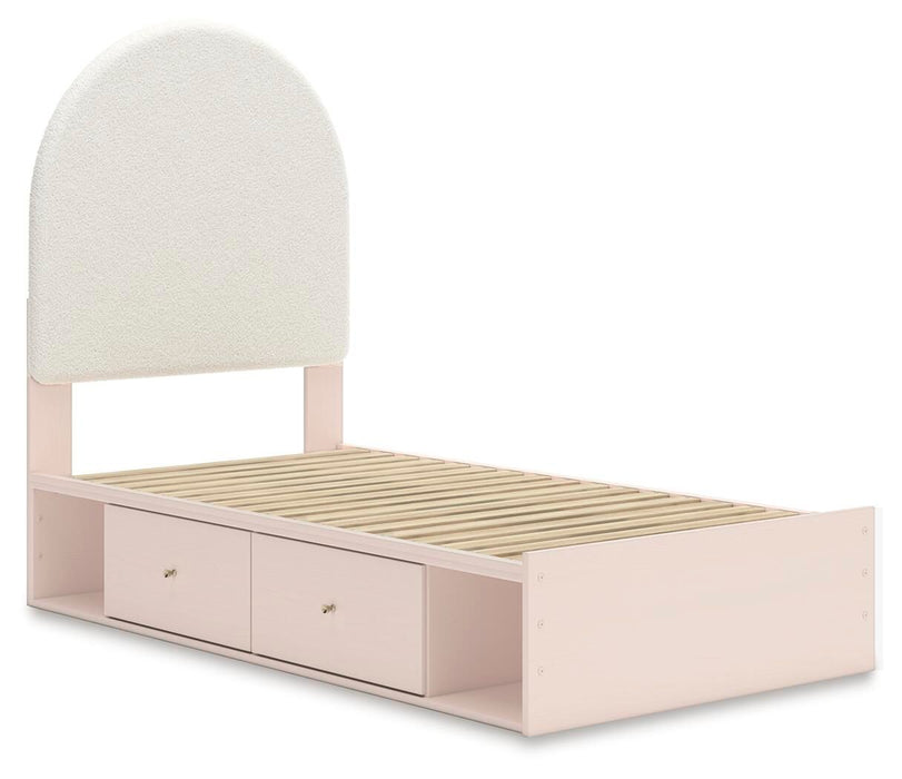 Wistenpine - Twin Upholstered Panel Bed With Under Bed Storage - Blush