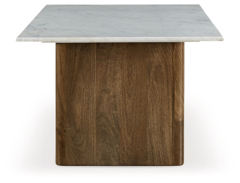 Isanti - Rectangular Cocktail Table - Light Brown / White