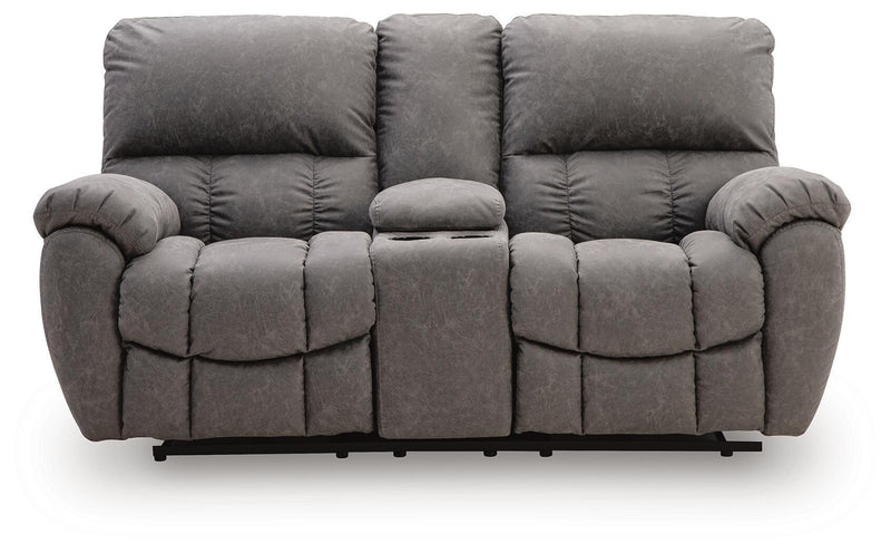 Bakerstein - Power Reclining Loveseat/Console/Adjustable Headrest - Galaxy