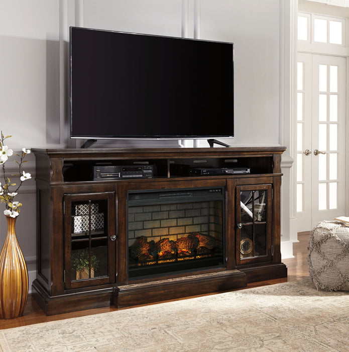 Roddinton - 2 Pc. - 74" TV Stand With Electric Infrared Fireplace Insert - Dark Brown