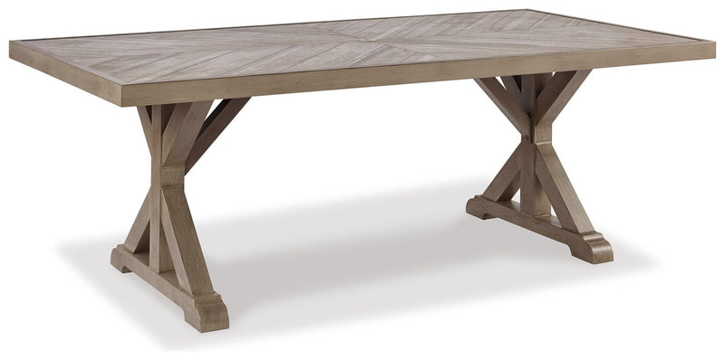 Beachcroft - Rectangular Dining Table With Umbrella Option - Beige