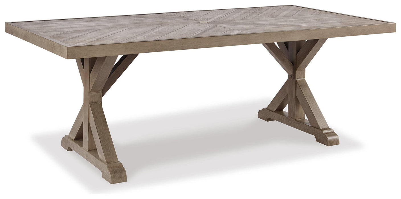 Beachcroft - Rectangular Dining Table With Umbrella Option - Beige