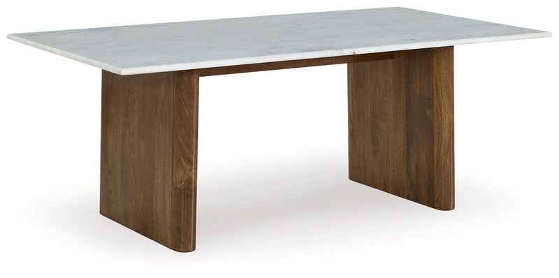 Isanti - Rectangular Cocktail Table - Light Brown / White