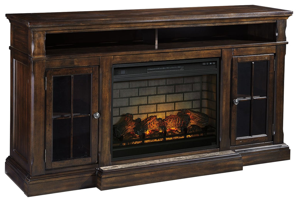 Roddinton - 2 Pc. - 74" TV Stand With Electric Infrared Fireplace Insert - Dark Brown