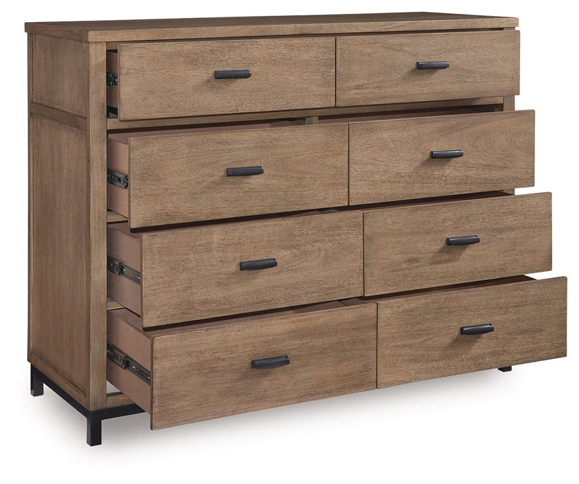 Tomtyn - 4 Pc. - Dresser, Mirror, Queen Upholstered Bed - Light Brown