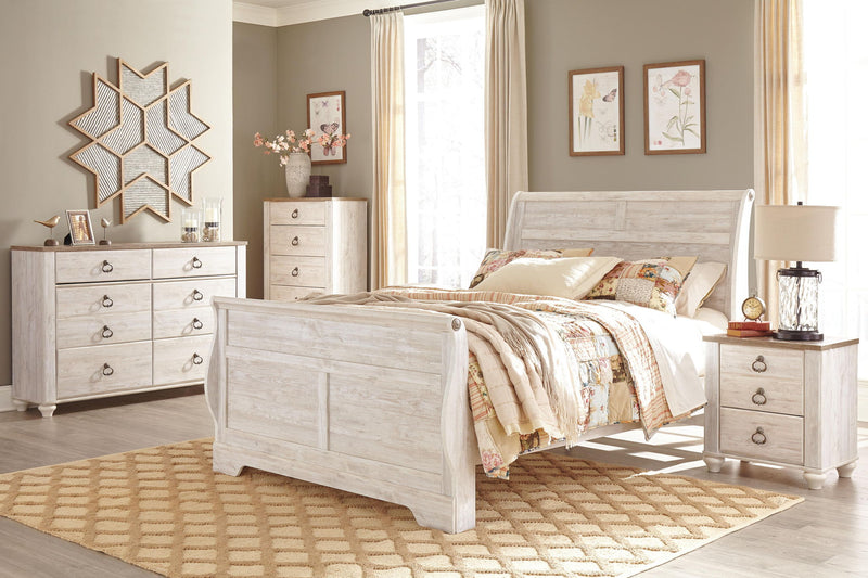 Willowton - King Sleigh Bed - Whitewash