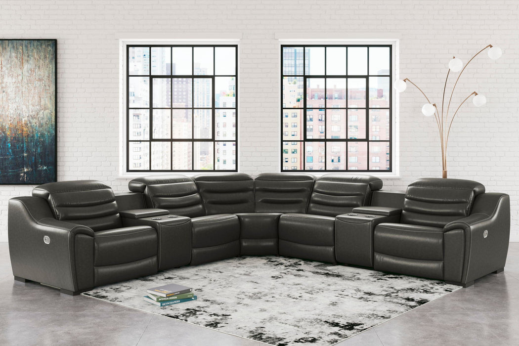 Center Line - 7-Piece Power Reclining Sectional - Dark Gray