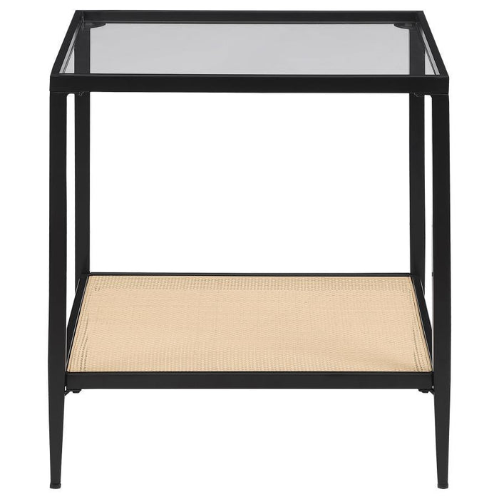 Amherst - Glass Top Metal with Cane Shelf Table