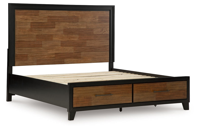 Kraeburn - King Panel Storage Bed - Brown / Black