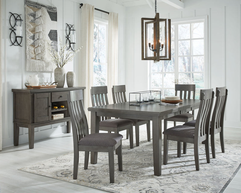 Hallanden - 8 Pc. - Extension Table, 6 Side Chairs, Server - Black / Gray