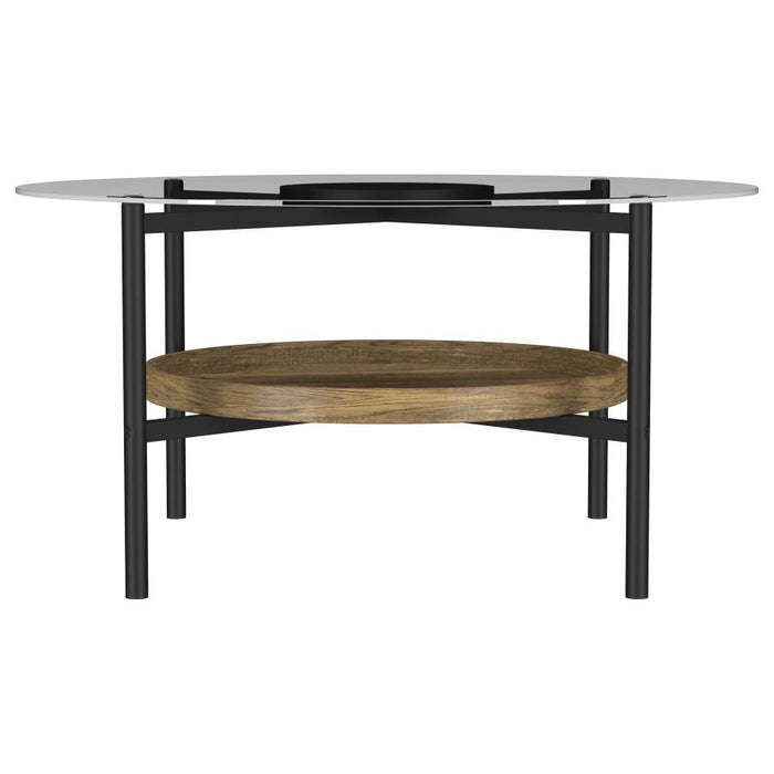 Delfin - Round Glass Top Coffee Table - Black And Brown