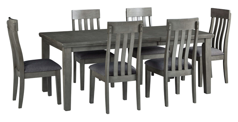 Hallanden - 8 Pc. - Extension Table, 6 Side Chairs, Server - Black / Gray