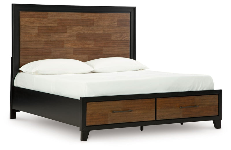 Kraeburn - King Panel Storage Bed - Brown / Black